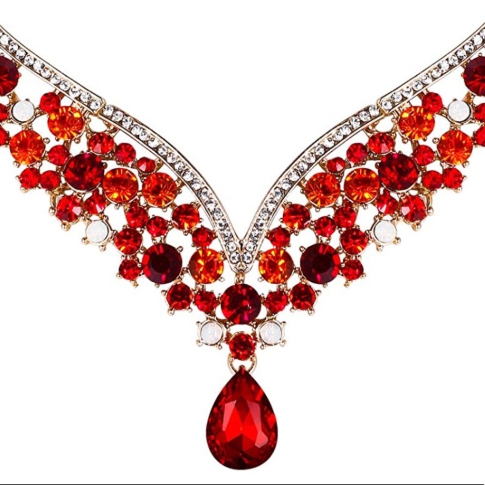 Yellow Gold & Ruby Red Austrian Crystal Teardrop … - image 3